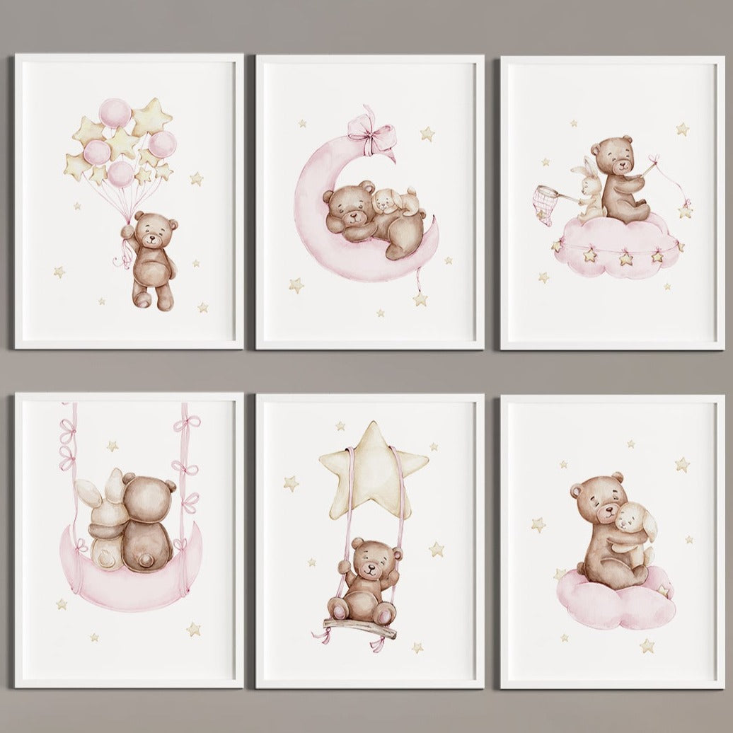 Set od 6 slika uspavani meda roze