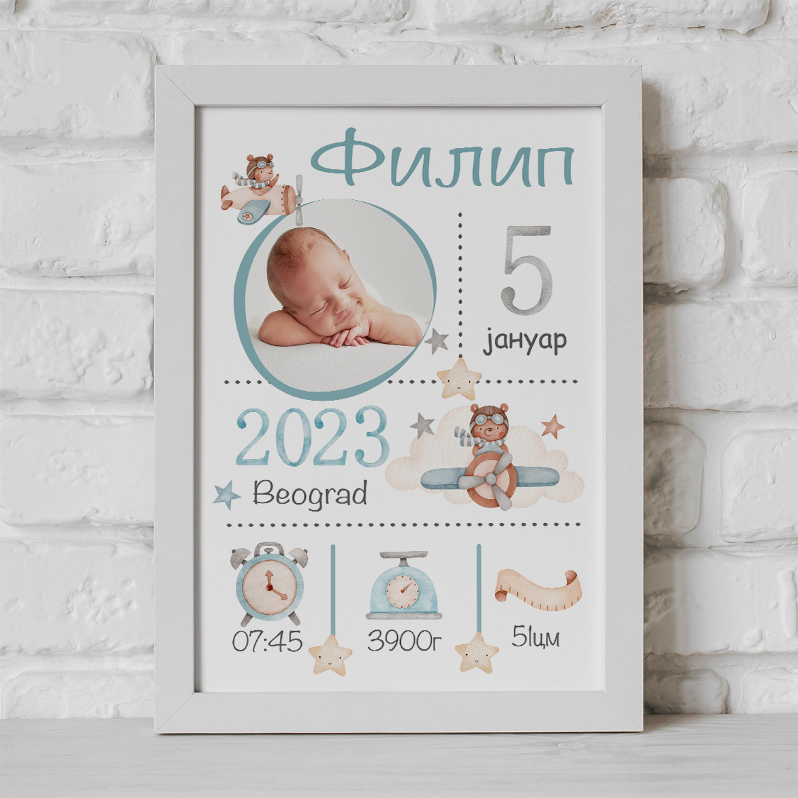 KARTA RODJENJA SA SLIKOM MEDA U AVIONU