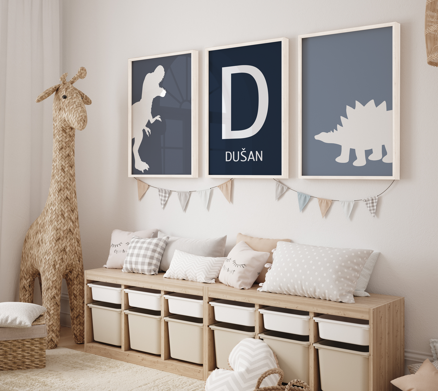 Set od tri dinosaur postera za imenom boho teget