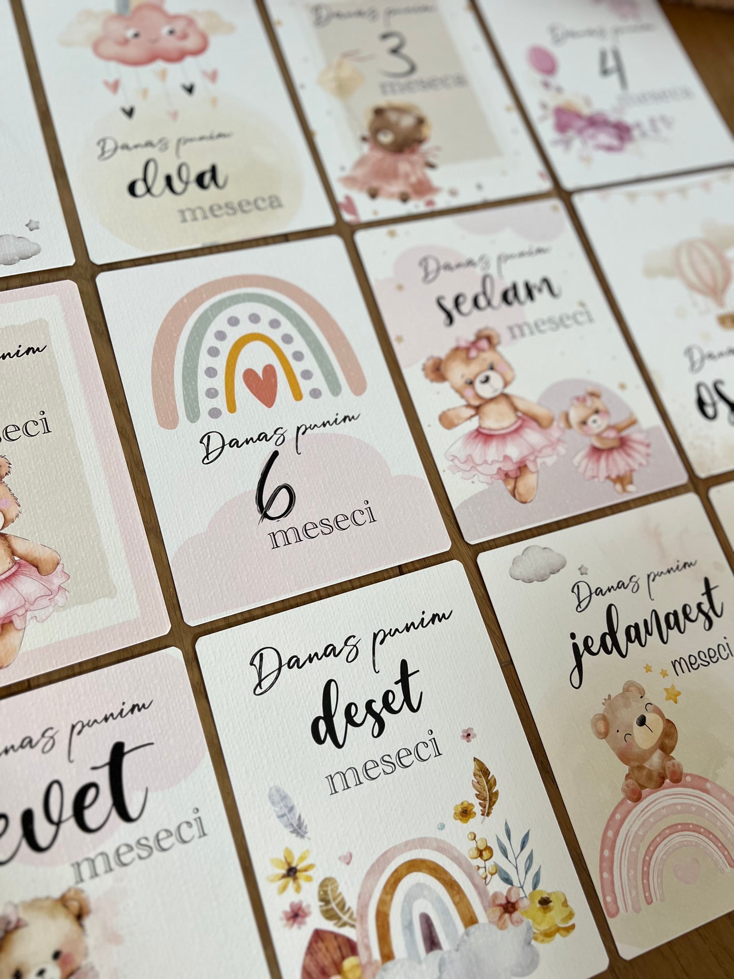 Kartice uspomena za bebe - Milestone cards za prve mesece -  devojčica