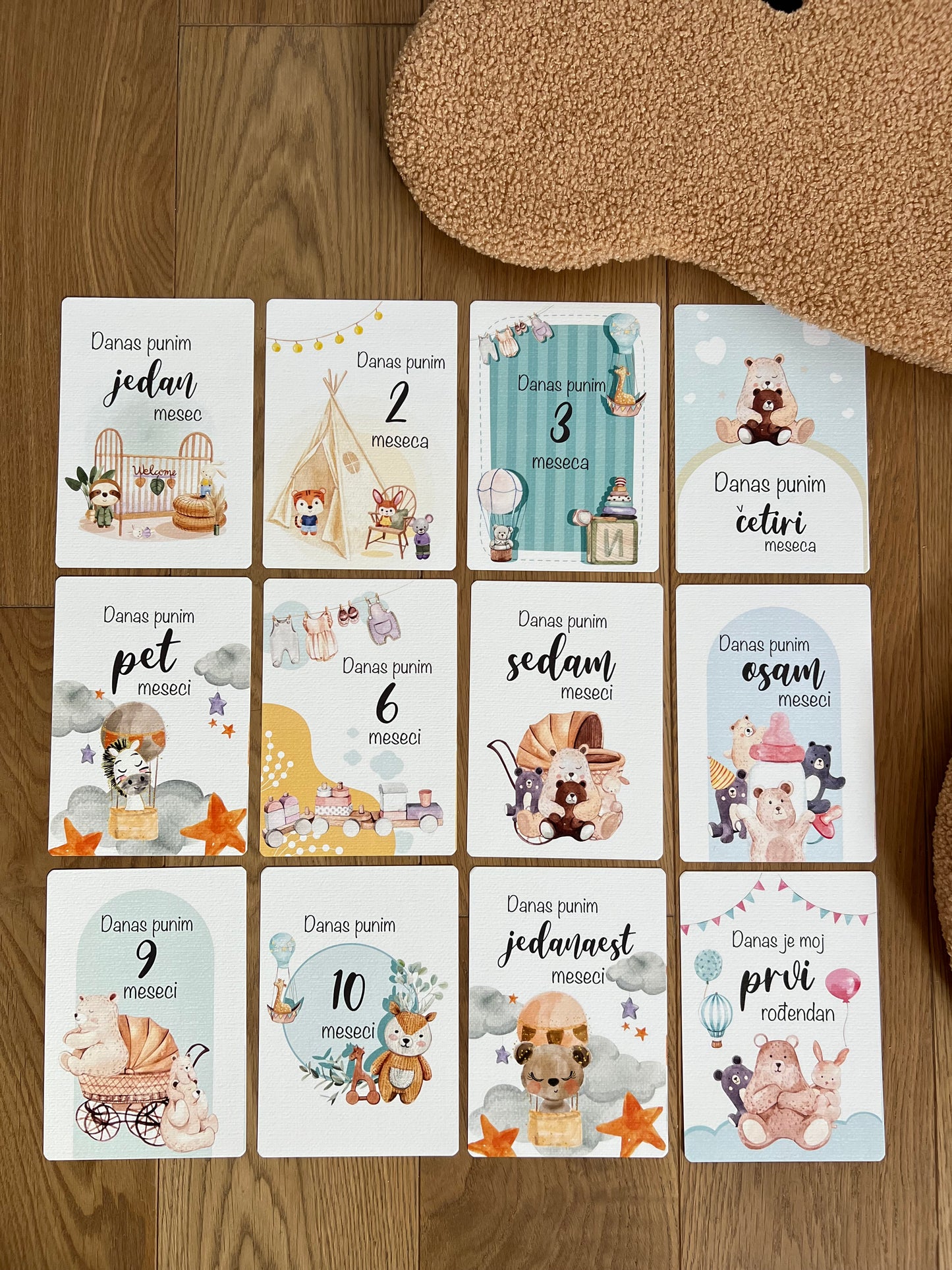 Kartice uspomena za bebe - Milestone cards za prve mesece -  boho