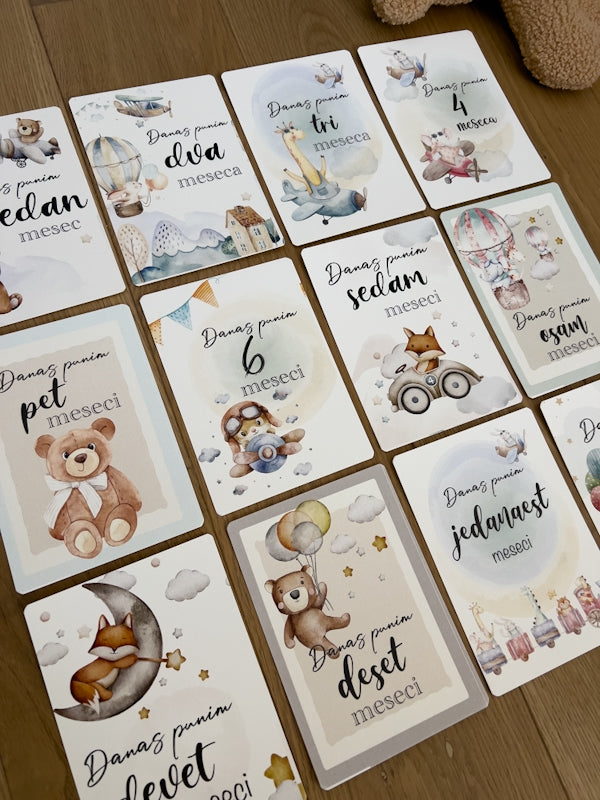 Kartice uspomena za bebe - Milestone cards za prve mesece -  dečak