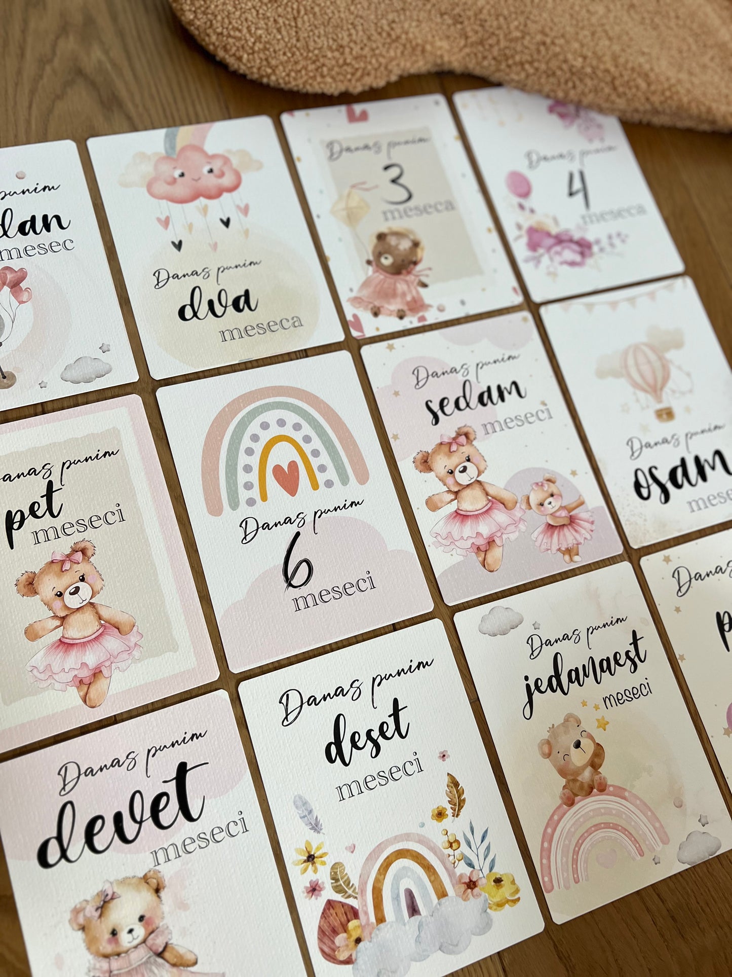 Kartice uspomena za bebe - Milestone cards za prve mesece -  devojčica