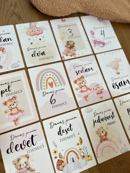 Kartice uspomena za bebe - Milestone cards za prve mesece -  devojčica
