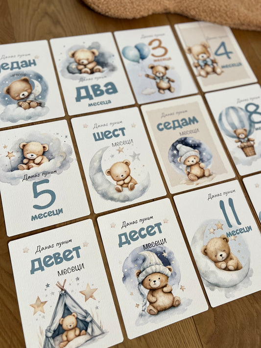 Kartice uspomena za bebe - Milestone cards za prve mesece -  medonja