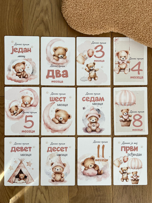 Kartice uspomena za bebe - Milestone cards za prve mesece -  medica
