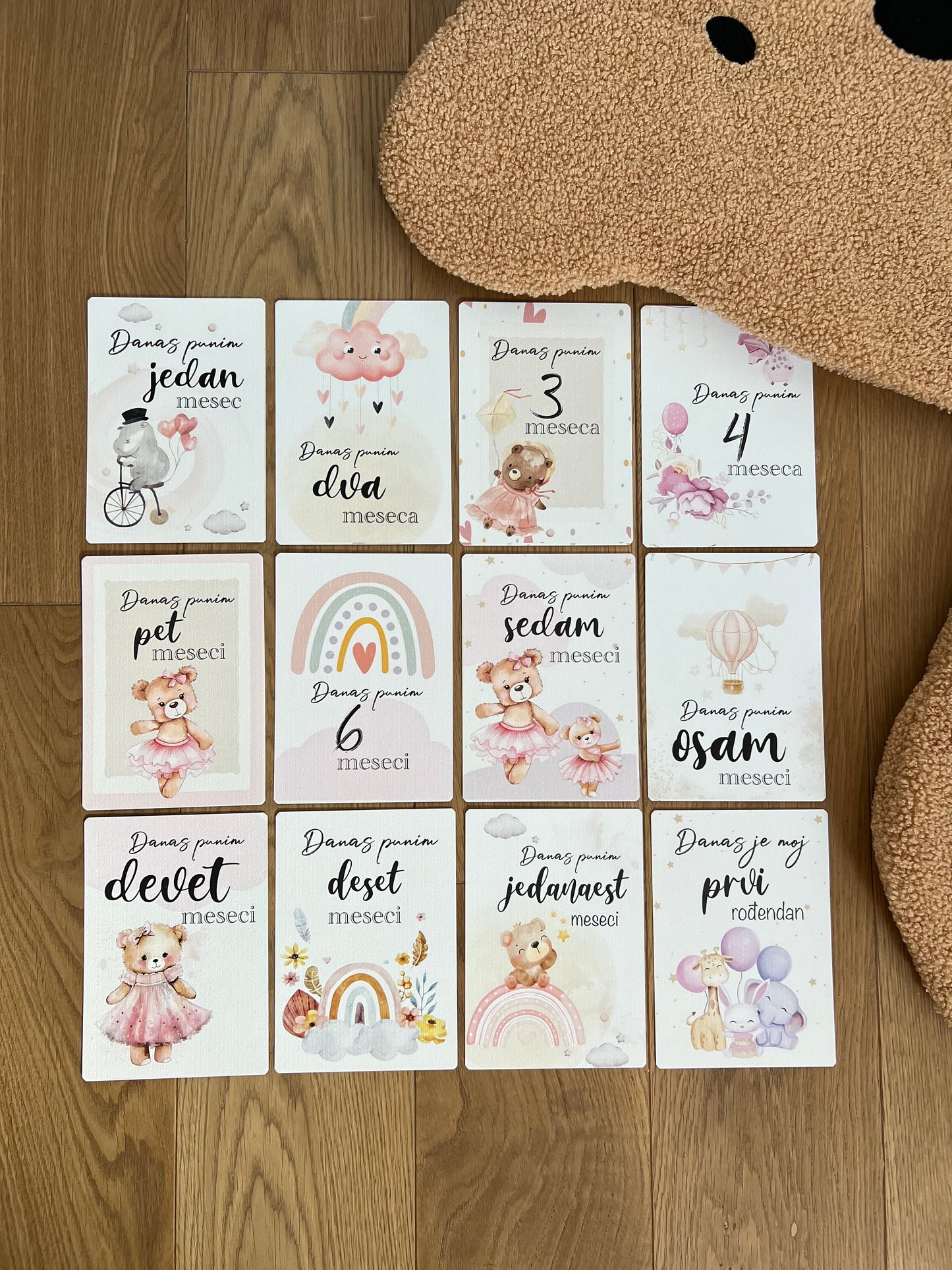 Kartice uspomena za bebe - Milestone cards za prve mesece -  devojčica