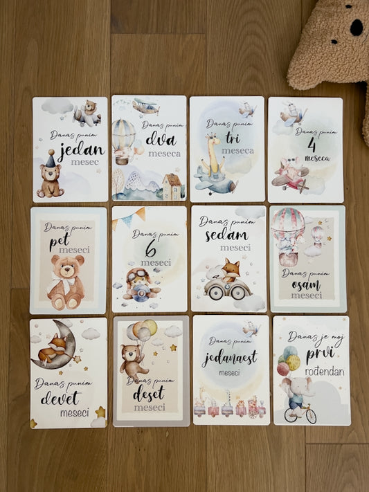 Kartice uspomena za bebe - Milestone cards za prve mesece -  dečak